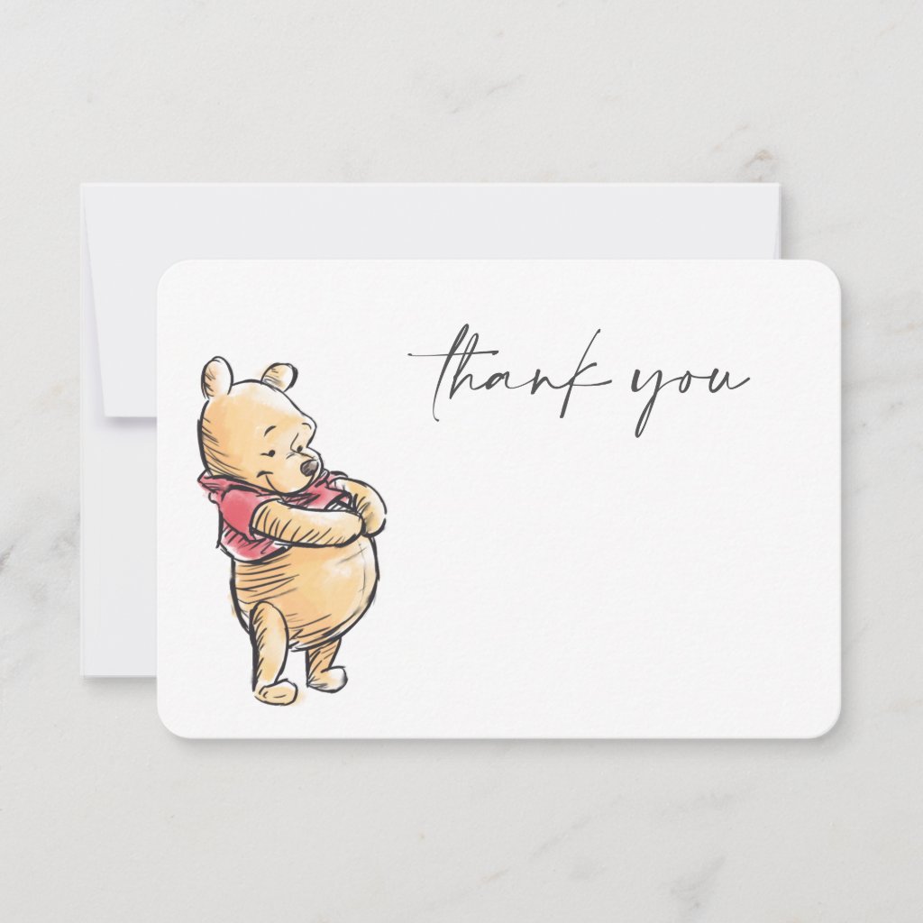 Watercolor Winnie the Pooh Baby Shower Thank You Invitation