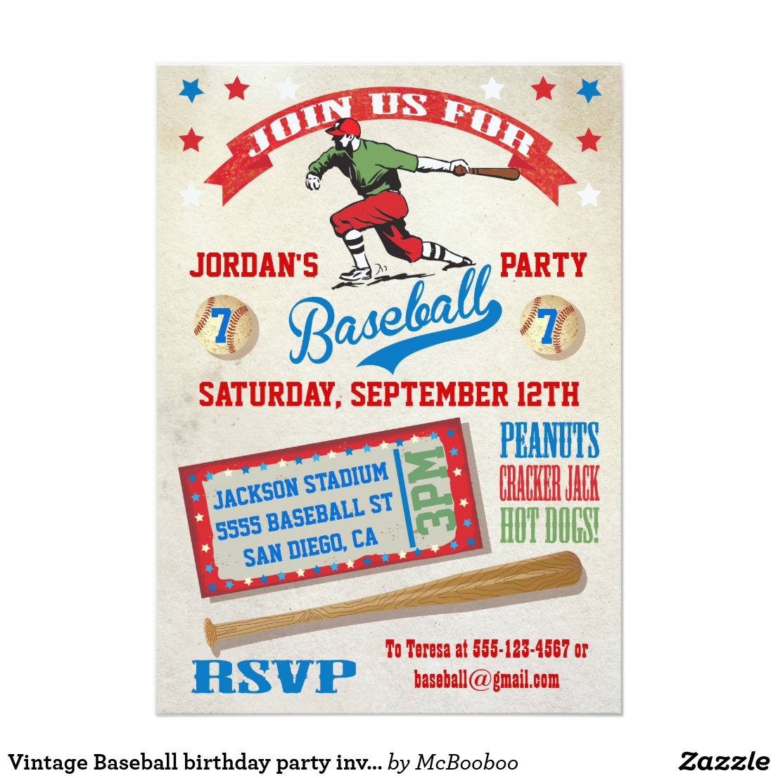 Baseball Kids Birthday Party Invitations