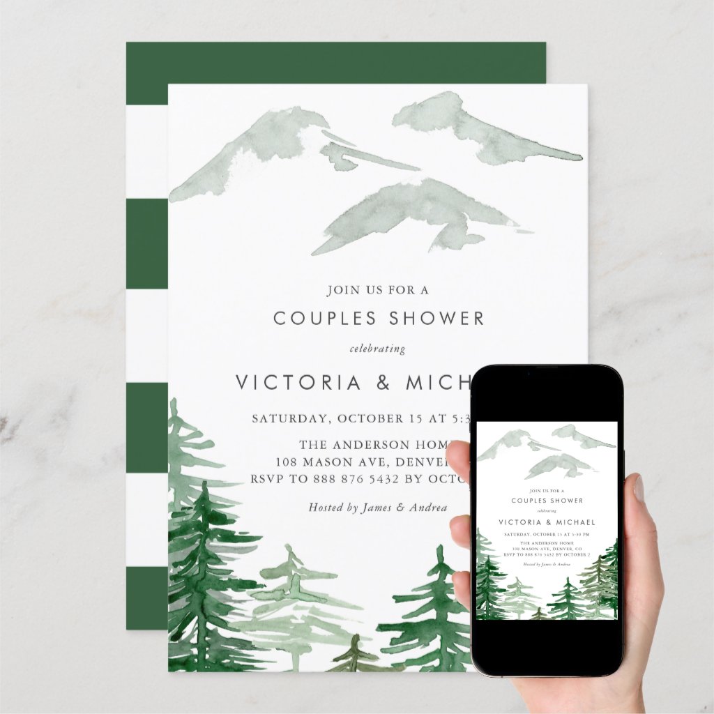 Watercolor Forest Winter Woodland Couples Shower Invitation