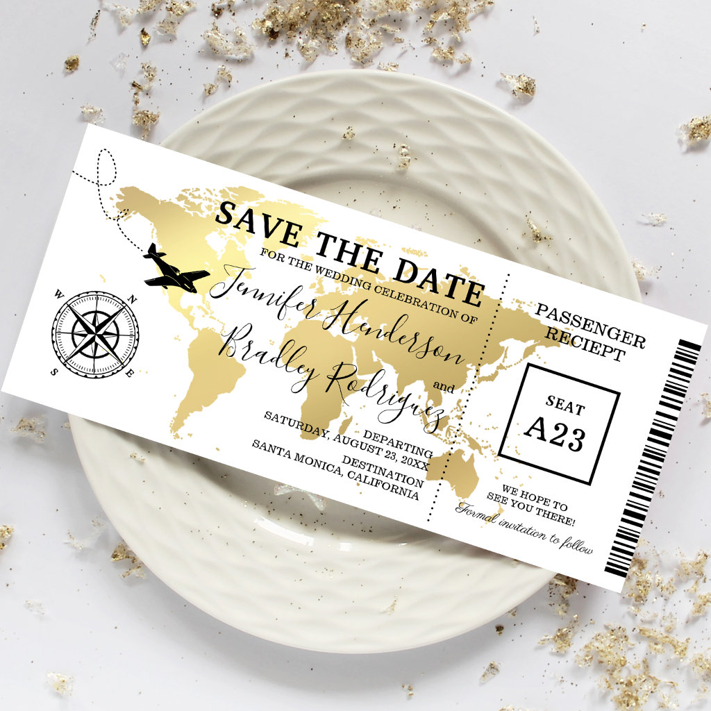 Save the Date Boarding Pass World Map