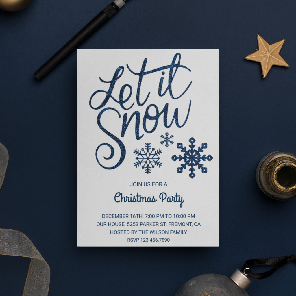 Let it Snow | Blue Sparkle Christmas Party Invite