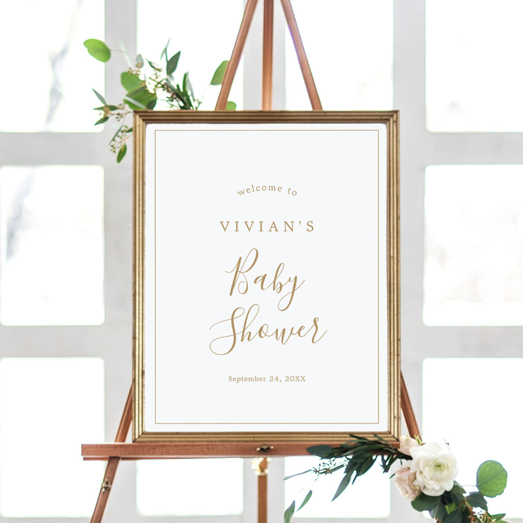Minimalist Gold Baby Shower Welcome Poster
