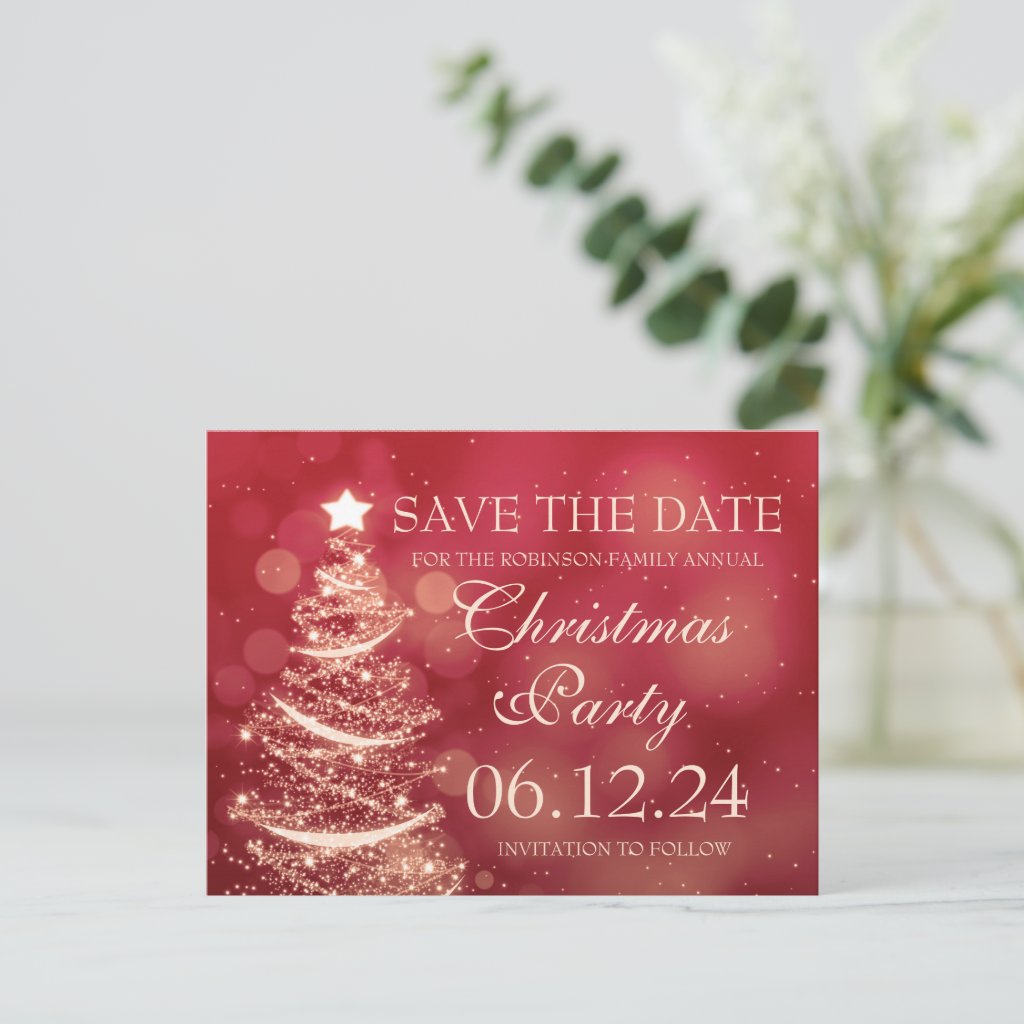 Elegant Red Christmas Party Save The Date Announcement Postcard