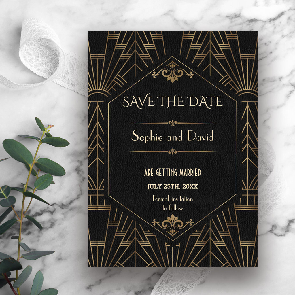 Royal Gold Black Great Gatsby 1920s Save The Date Invitation
