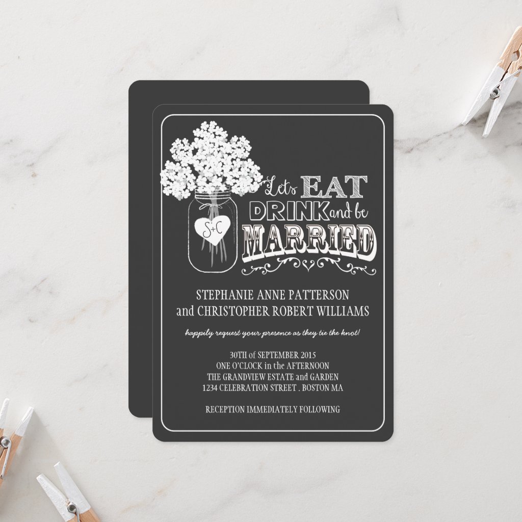 Eat, Drink & Be Married Chalkboard Style Wedding Invitation