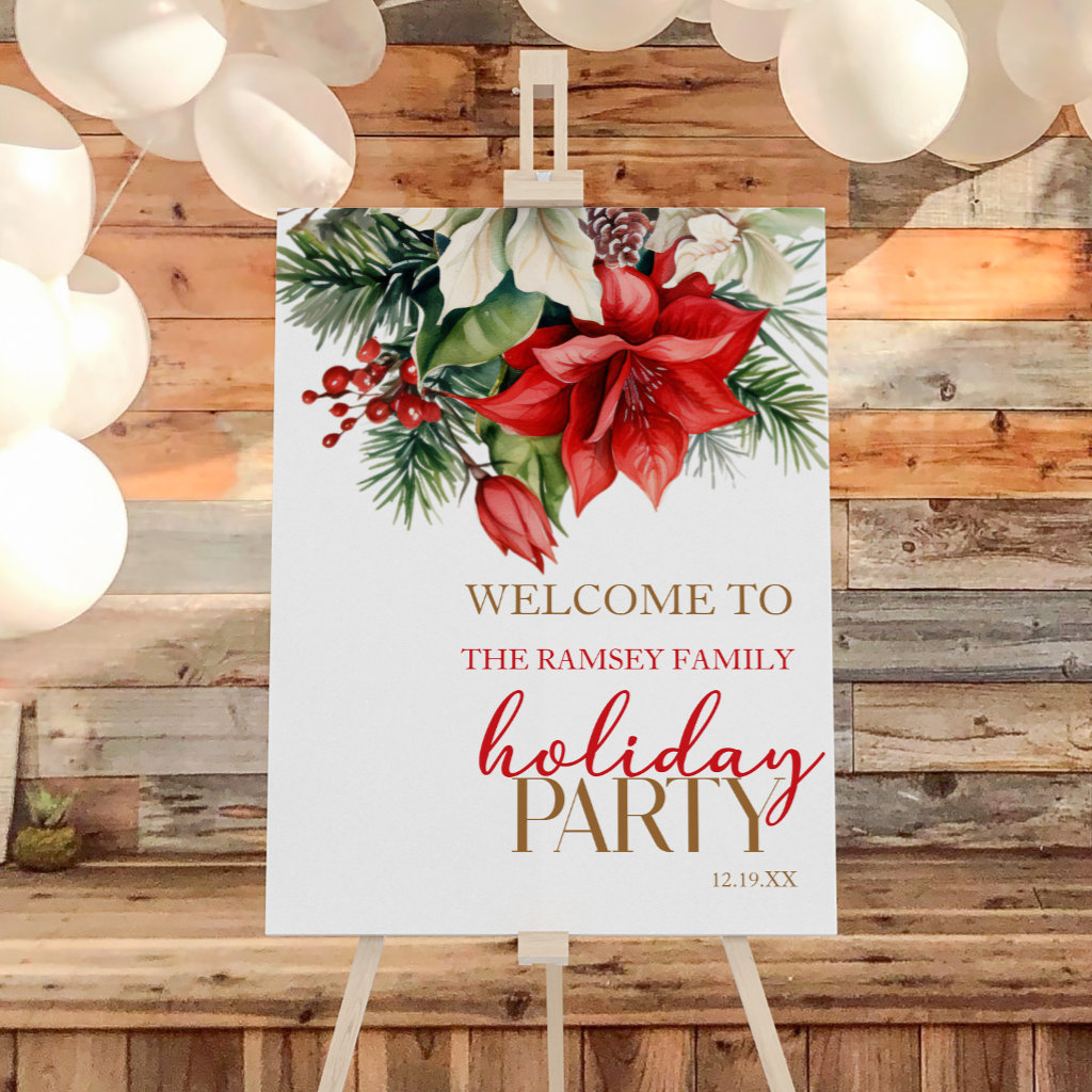 Christmas Floral Flower Holiday Party Welcome Sign
