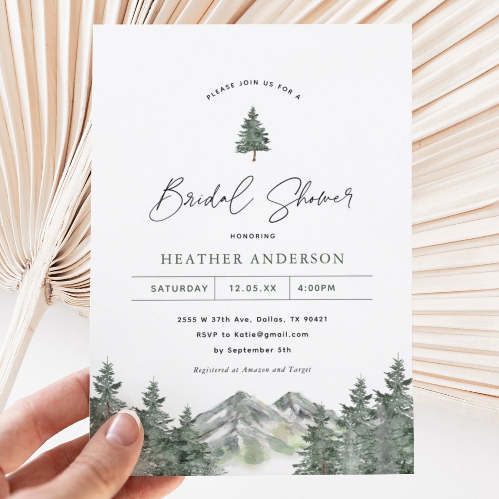 Mountain Pine Winter Bridal Shower Invitation