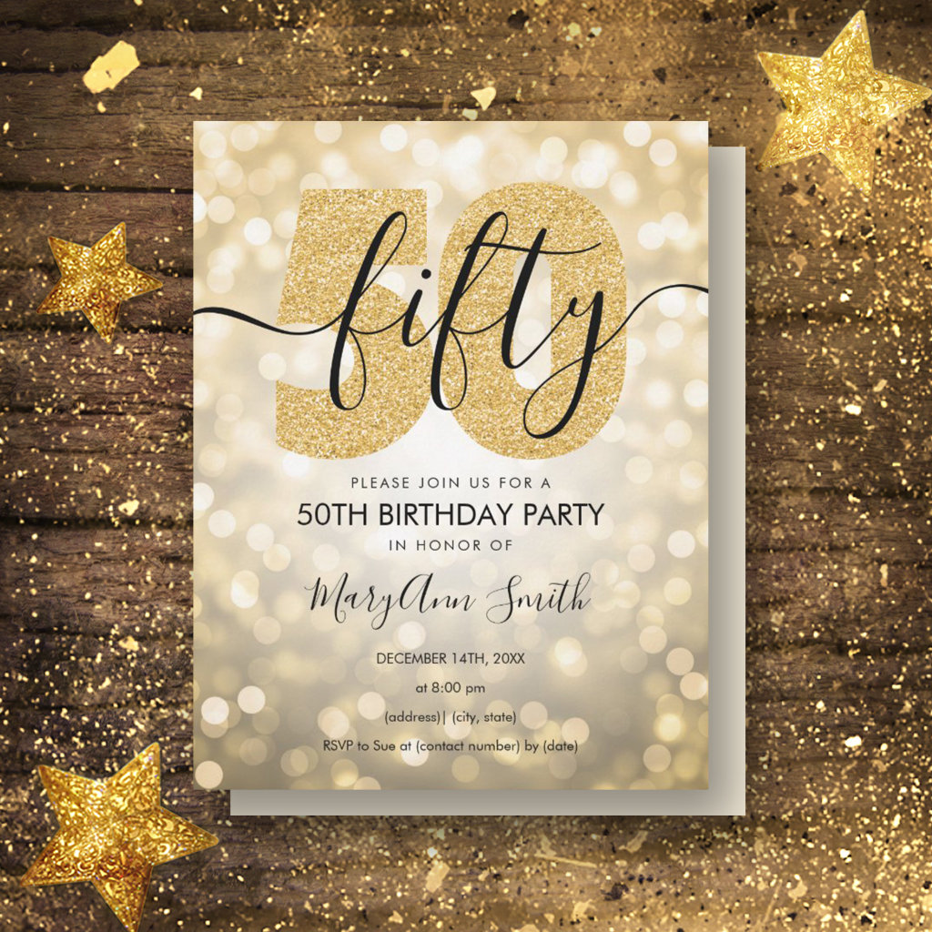 Elegant Modern Gold 50th Birthday Party Invitation