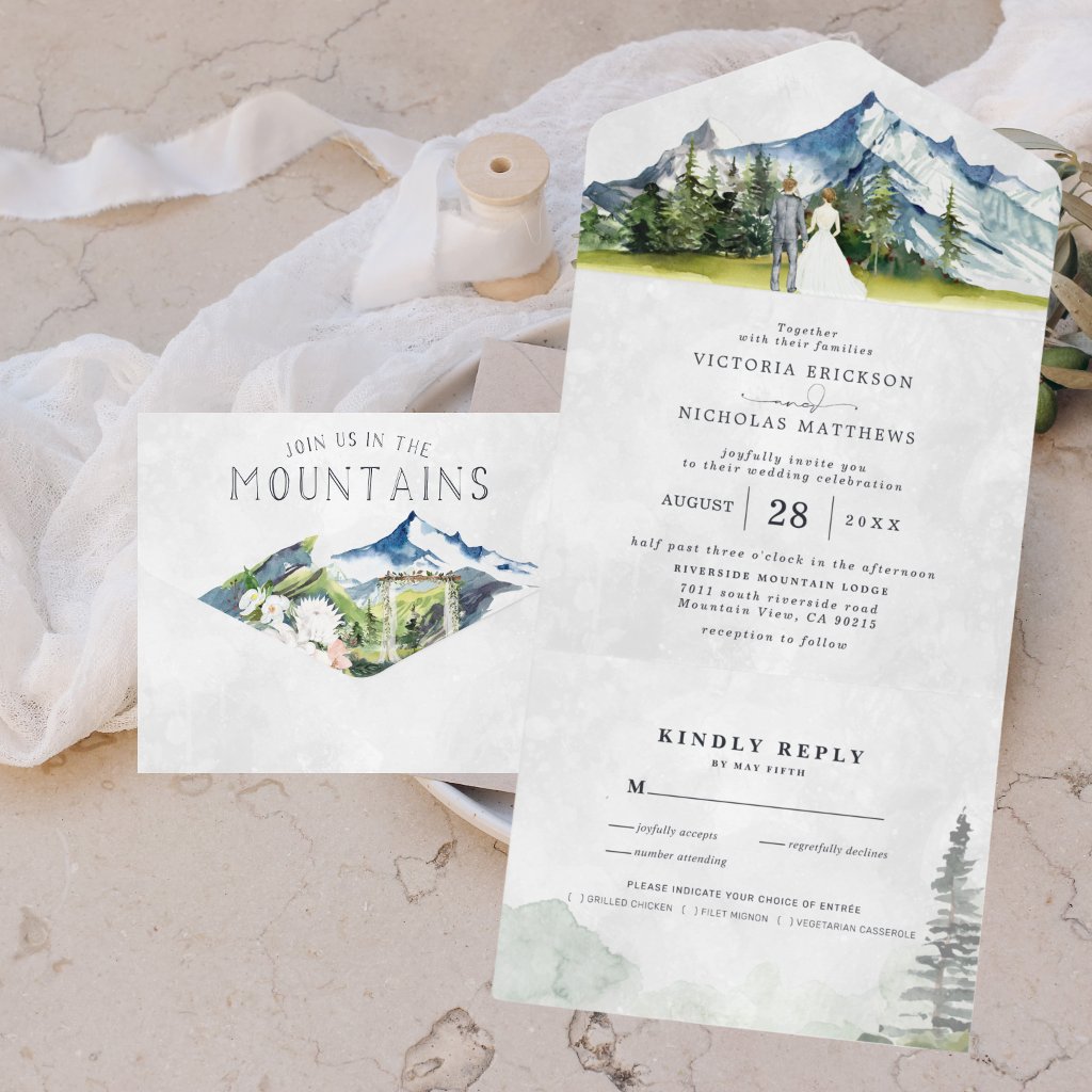 Rustic Mountain Wedding All in One Wedding Invite
