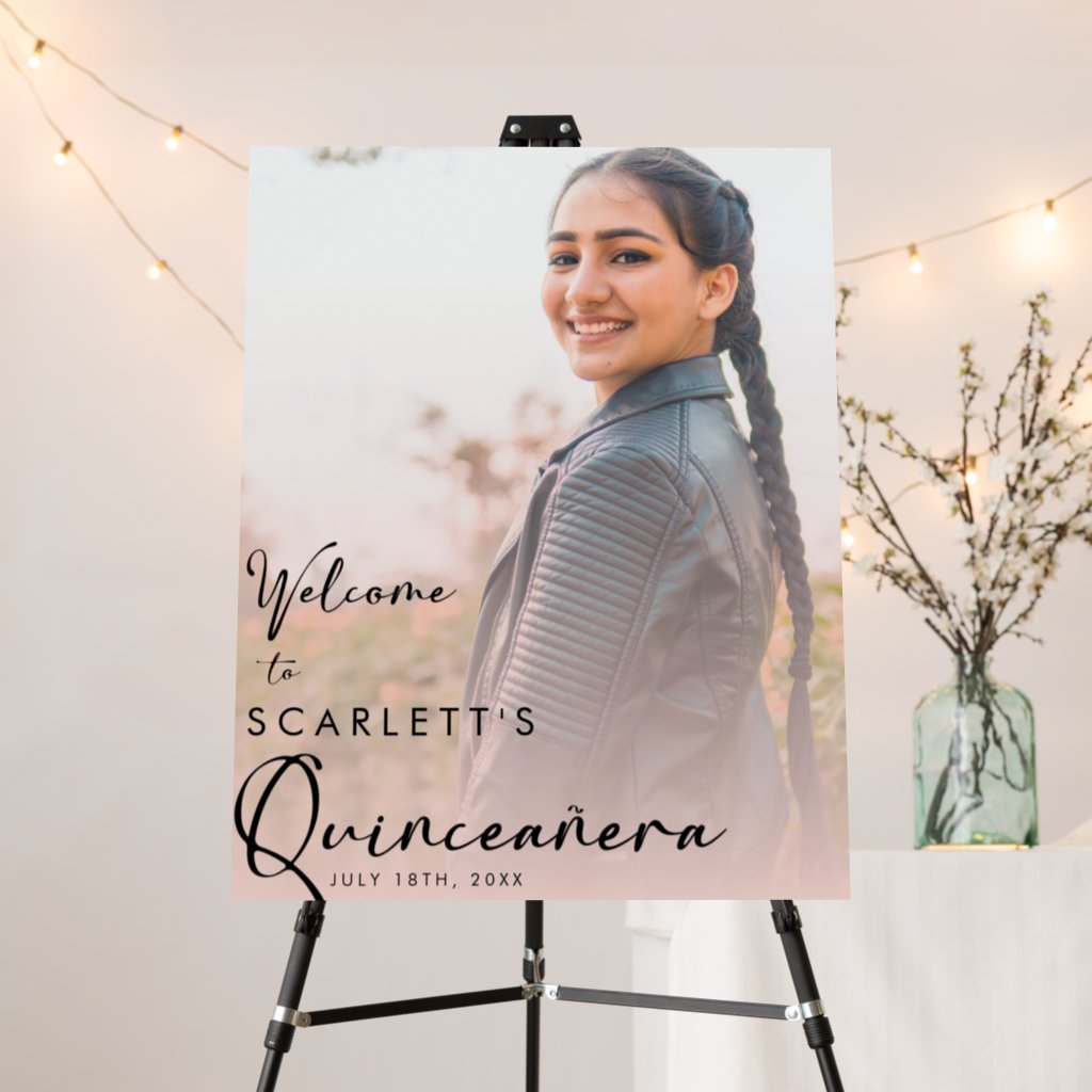 Elegant Photo Pink Quinceanera Welcome Sign