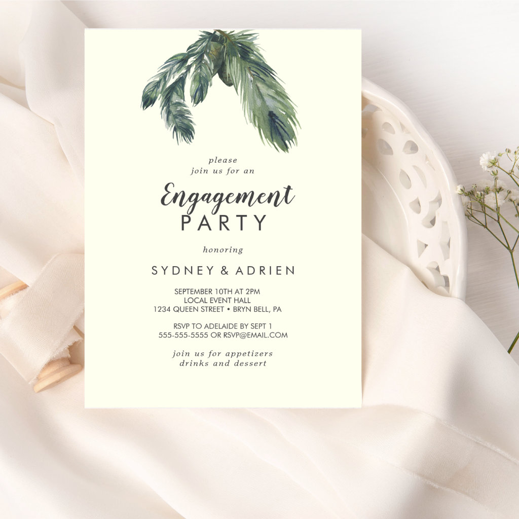 Winter Greenery | Ivory Engagement Party Invitation