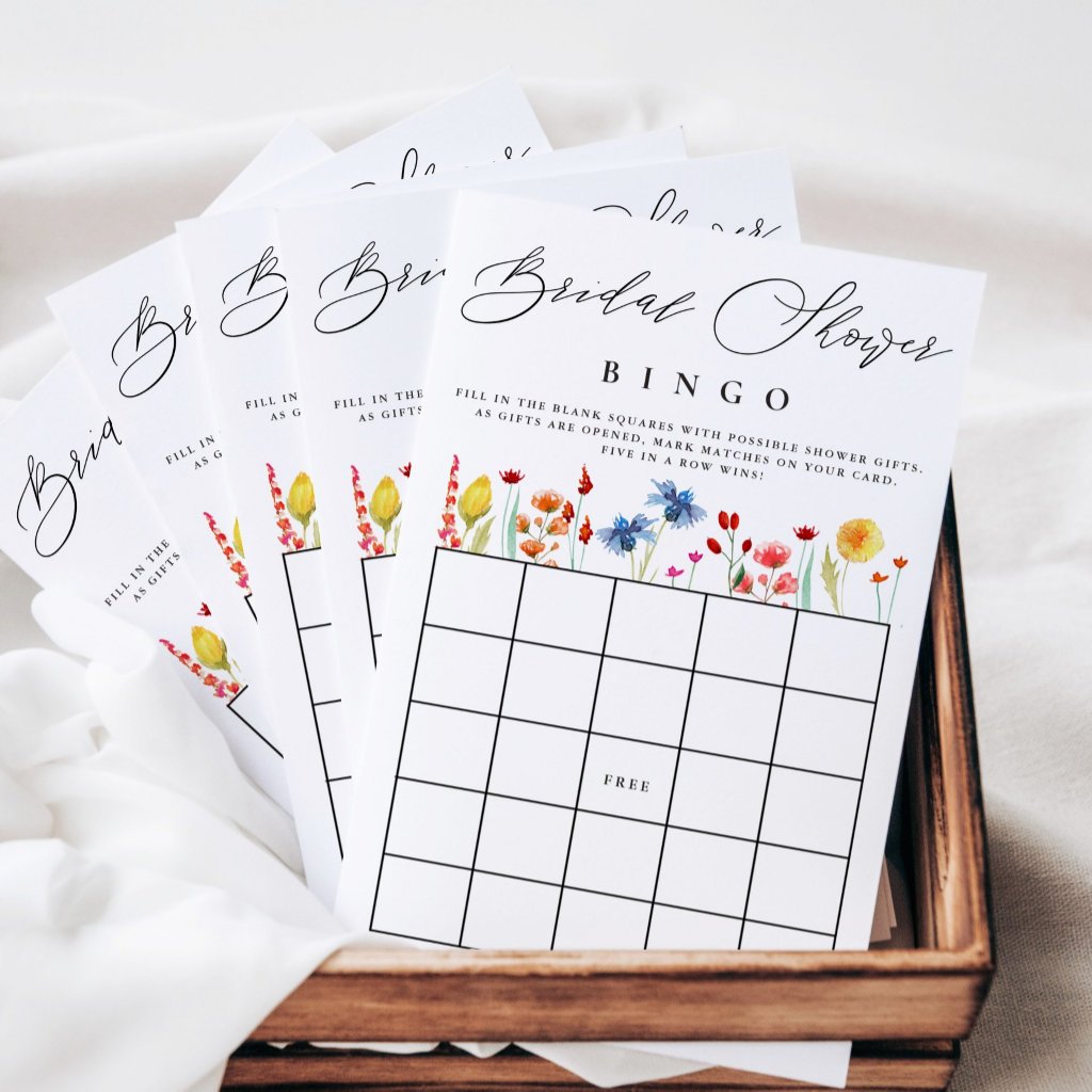 Wildflower Bridal Shower Bingo Paper Bingo Card