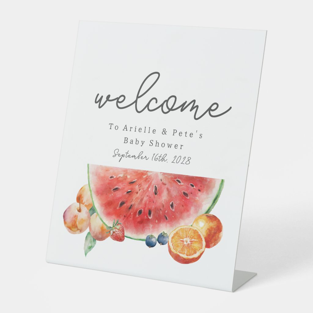 Berry Sweet Fruit Baby Shower Welcome Watermelon Pedestal Sign