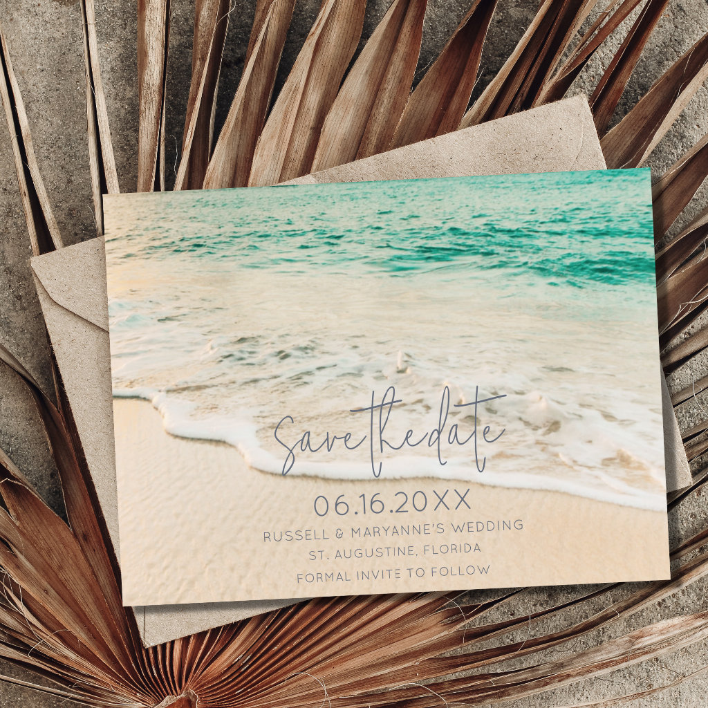Sunset Beach Wedding Photo Save the Date Announcement