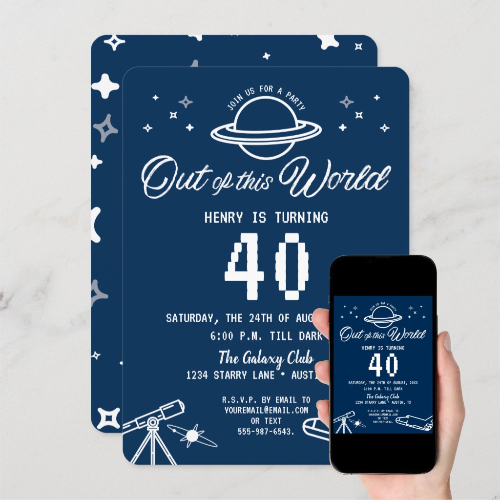 40th Birthday Space Galaxy Out of This World Invitation
