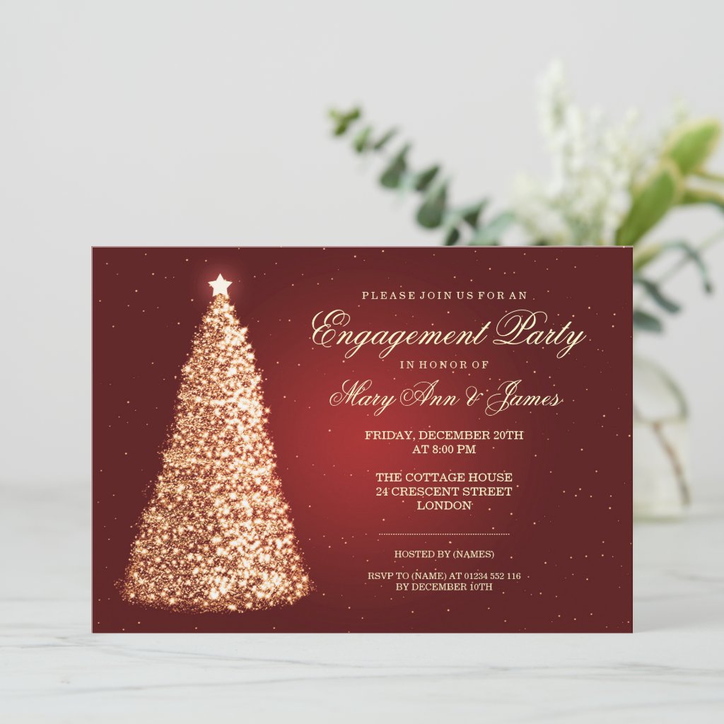 Elegant Christmas Engagement Party Gold Red Invitation