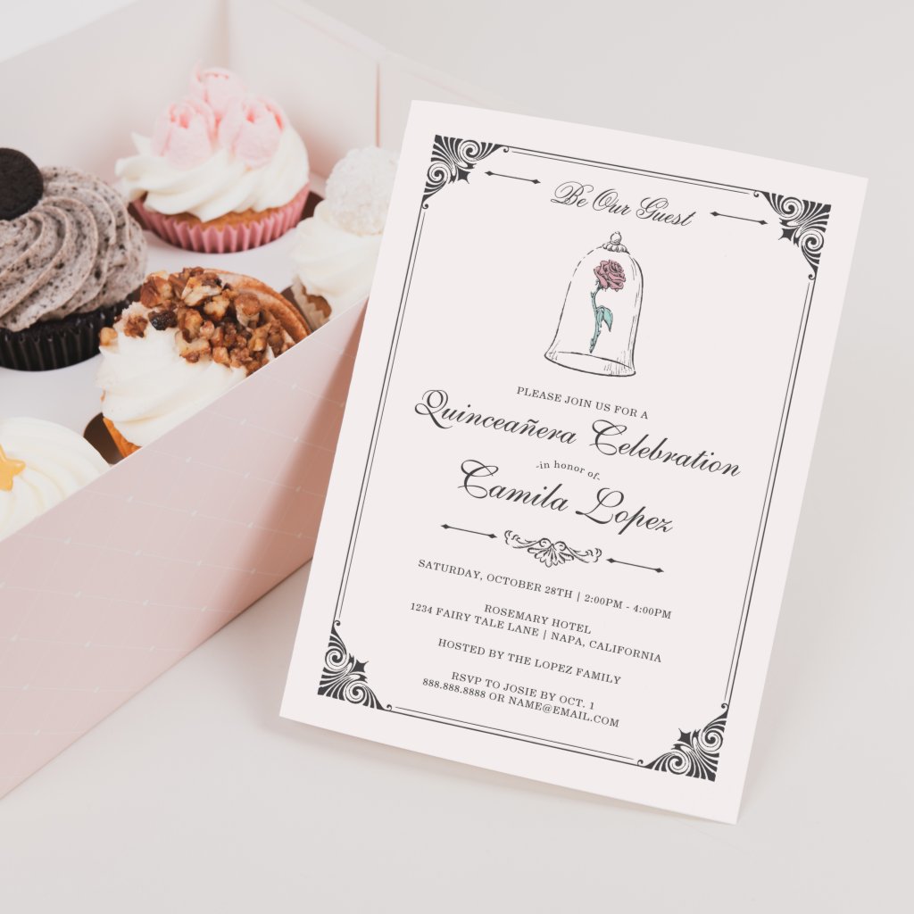 Beauty & the Beast | Enchanted Rose Quinceanera Invitation