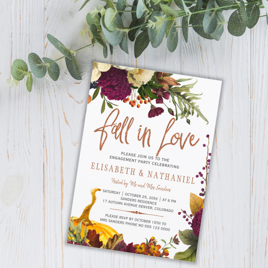 Fall in Love autumn fall modern engagement party Invitation