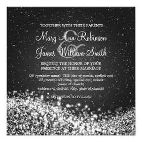 Winter Wedding Sparkling Wave Black Personalized Invite