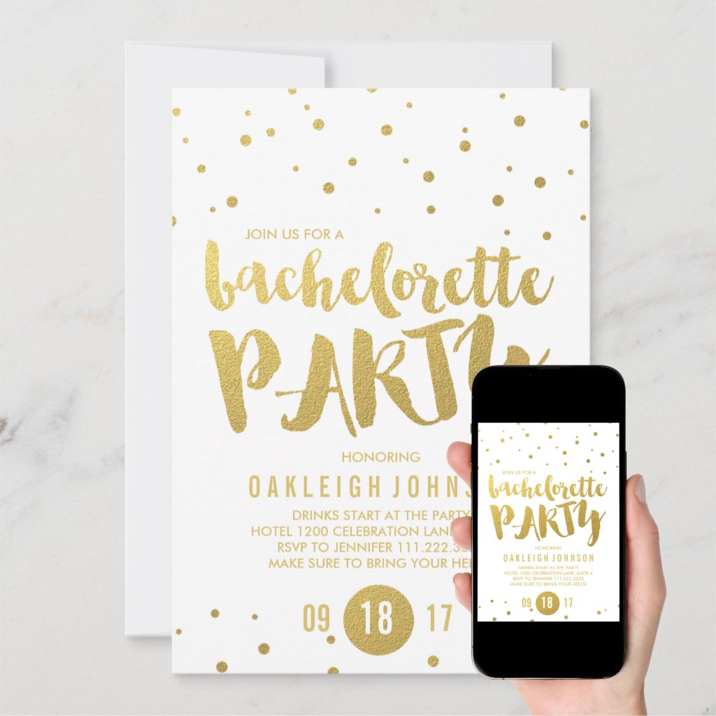 Sparkle Glam | Gold Bachelorette Party Invitation