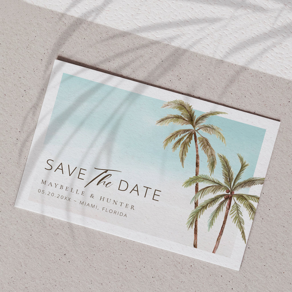 Watercolor Tropical Palm Trees Save The Date