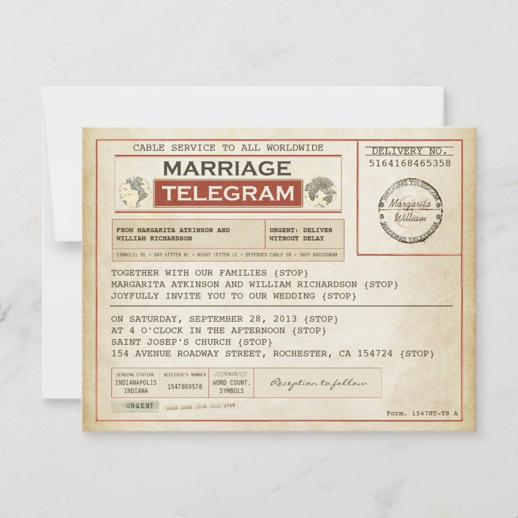 vintage WEDDING telegrams Invitation