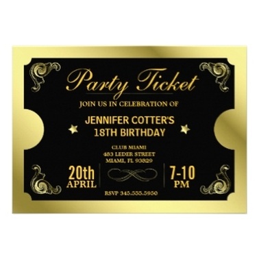 Ticket Style Adult Birthday Party Invitations