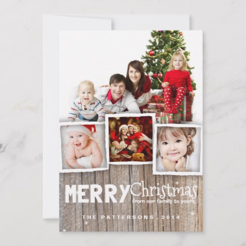 Country Rustic Wood Merry Christmas Photo Card by kat_parrella