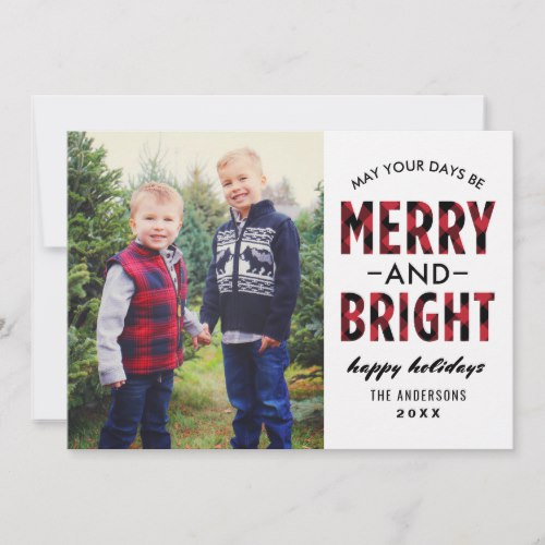 Merry and Bright | Red Buffalo Plaid Photo Holiday Card by Plush_Paper